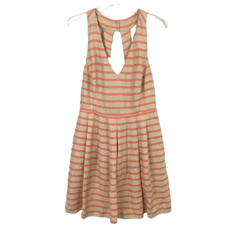 Banana Republic Striped Linen Pleated Dress Size 12